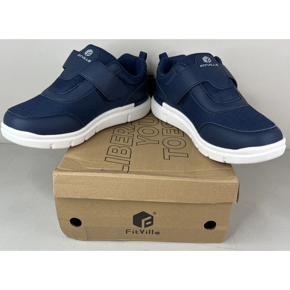 NEW Mens FitVille Easy Top StrapEase V4 Navy Comfort SIZE 13 EW Extra Wide Shoes